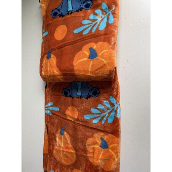 Disney Stitch Halloween Plush Throw Blanket Pumpkin Orange  50 X 70” Autumn Fall - Picture 10 of 12